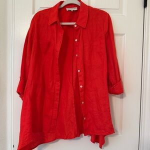 Jones New York Scarlet button down 100% linen breathable layer office wear